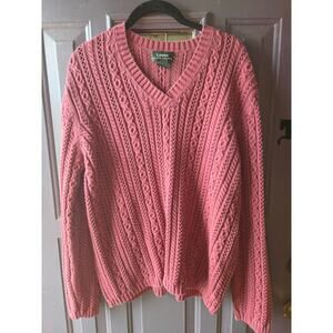 Lauren Ralph Lauren Pink Cable Knit V-neck Sweater Womens Size XL 100% Cotton